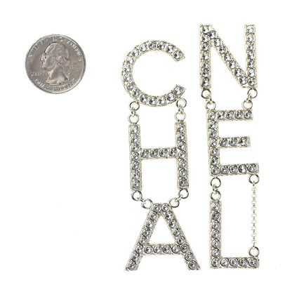 Chanel Crystal Cha-Nel Logo Drop Earrings Gold 2 of 4