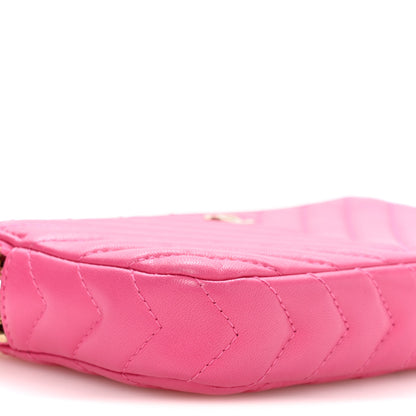 Chanel Lambskin Chevron Quilted Small Clutch With Chain Pink 9 of 10