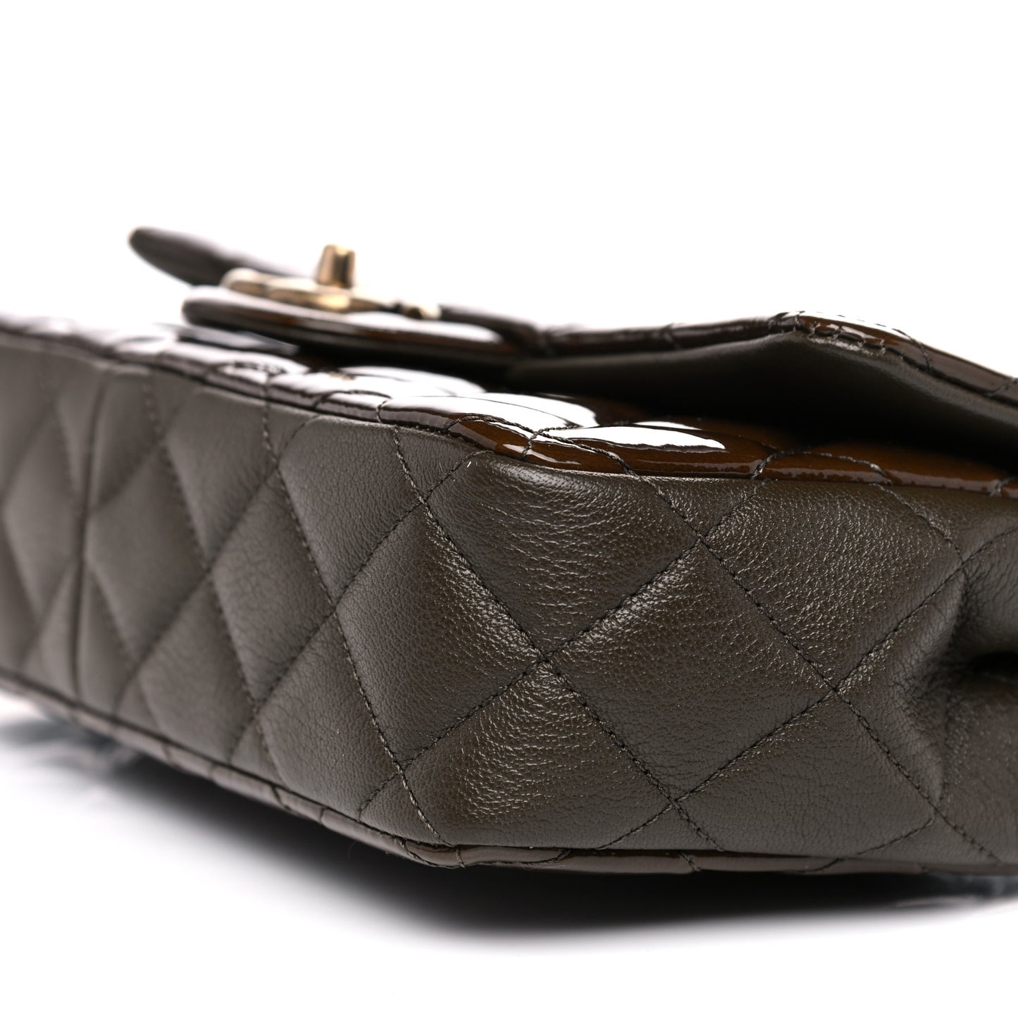 Patent Goatskin Quilted Medium CC Eyelet Flap Khaki