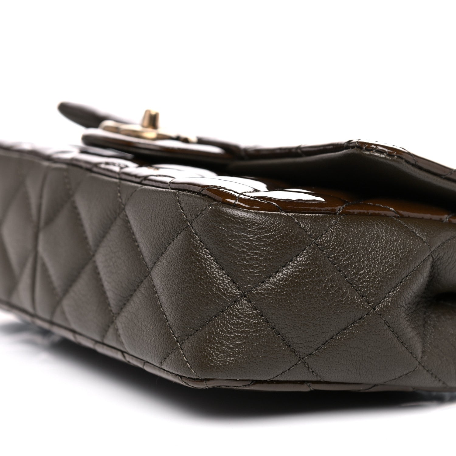 Chanel Patent Goatskin Quilted Medium CC Eyelet Flap Khaki 9 of 10