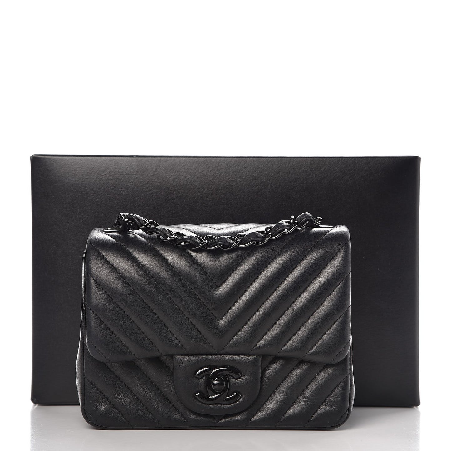 Lambskin Chevron Quilted Mini Square Flap So Black
