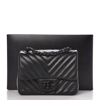 Chanel Lambskin Chevron Quilted Mini Square Flap So Black 9 of 9
