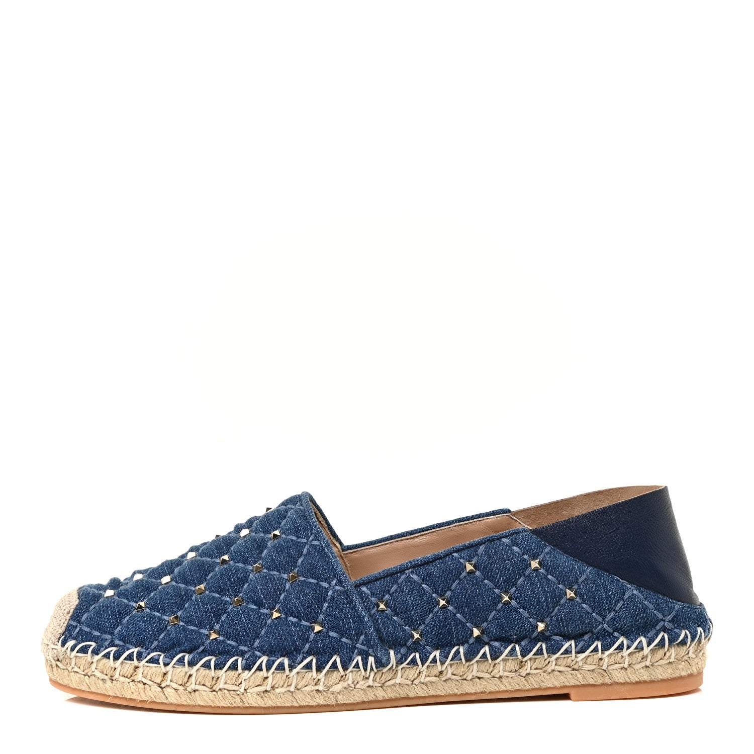 Valentino Garavani Denim Rockstud Spike Espadrille Flats 38 Blue 1 of 12