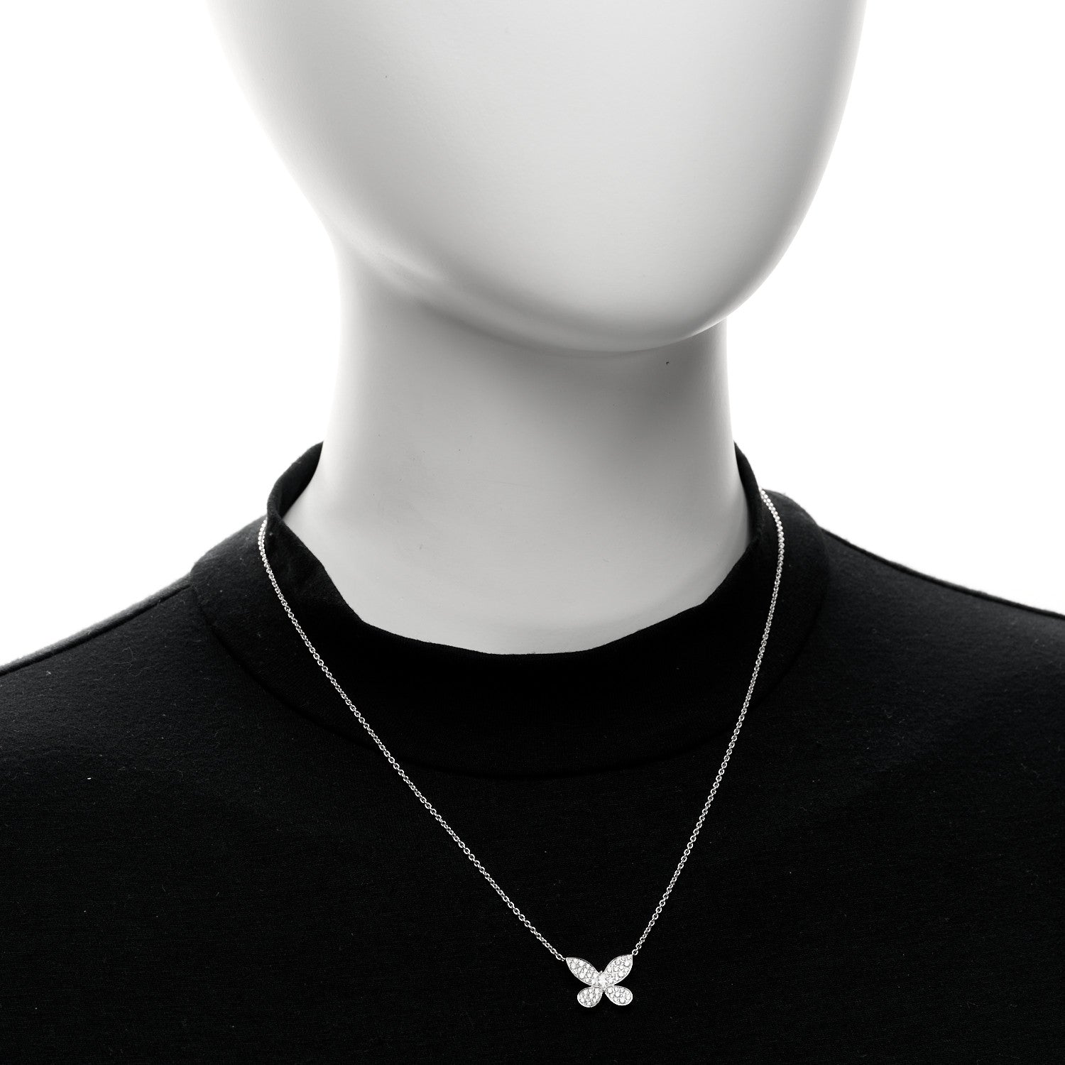 Graff 18K White Gold Small Diamond Butterfly Pendant Pave Necklace 2 of 5