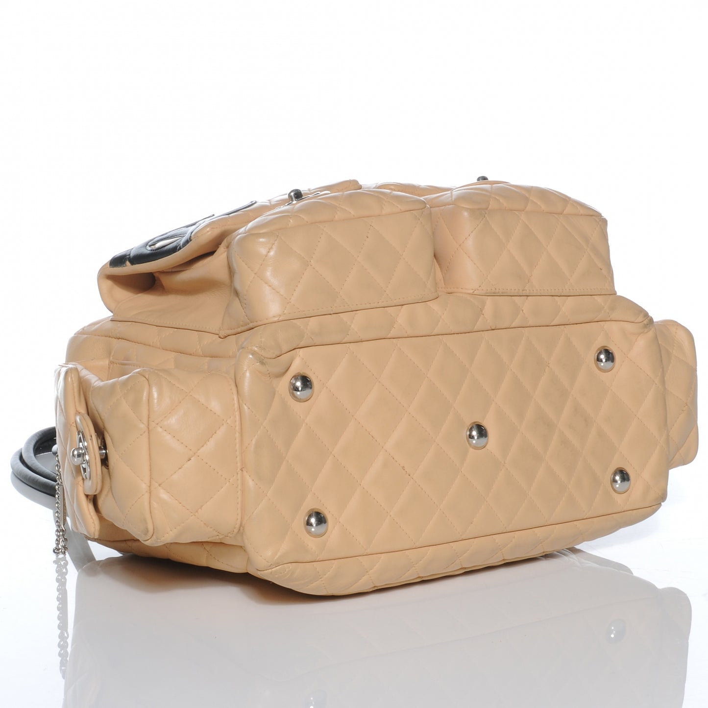 Calfskin Quilted Large Cambon Multipocket Reporter Beige Black
