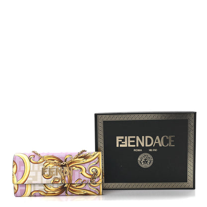 Fendi X VERSACE Glazed Fabric Fendace FF Baroque Continental Wallet On Chain Gold White Rosa 13 of 13