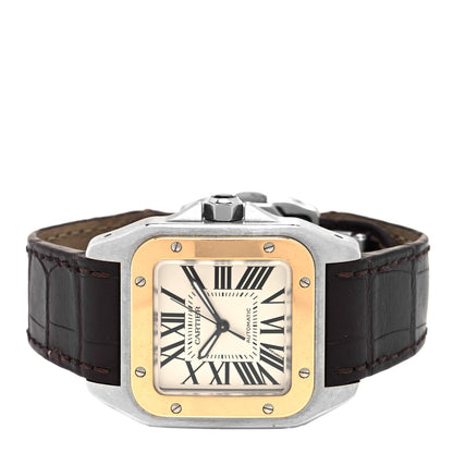 Cartier Stainless Steel 18K Pink Gold Alligator 33mm Santos 100 Automatic Watch 2 of 4