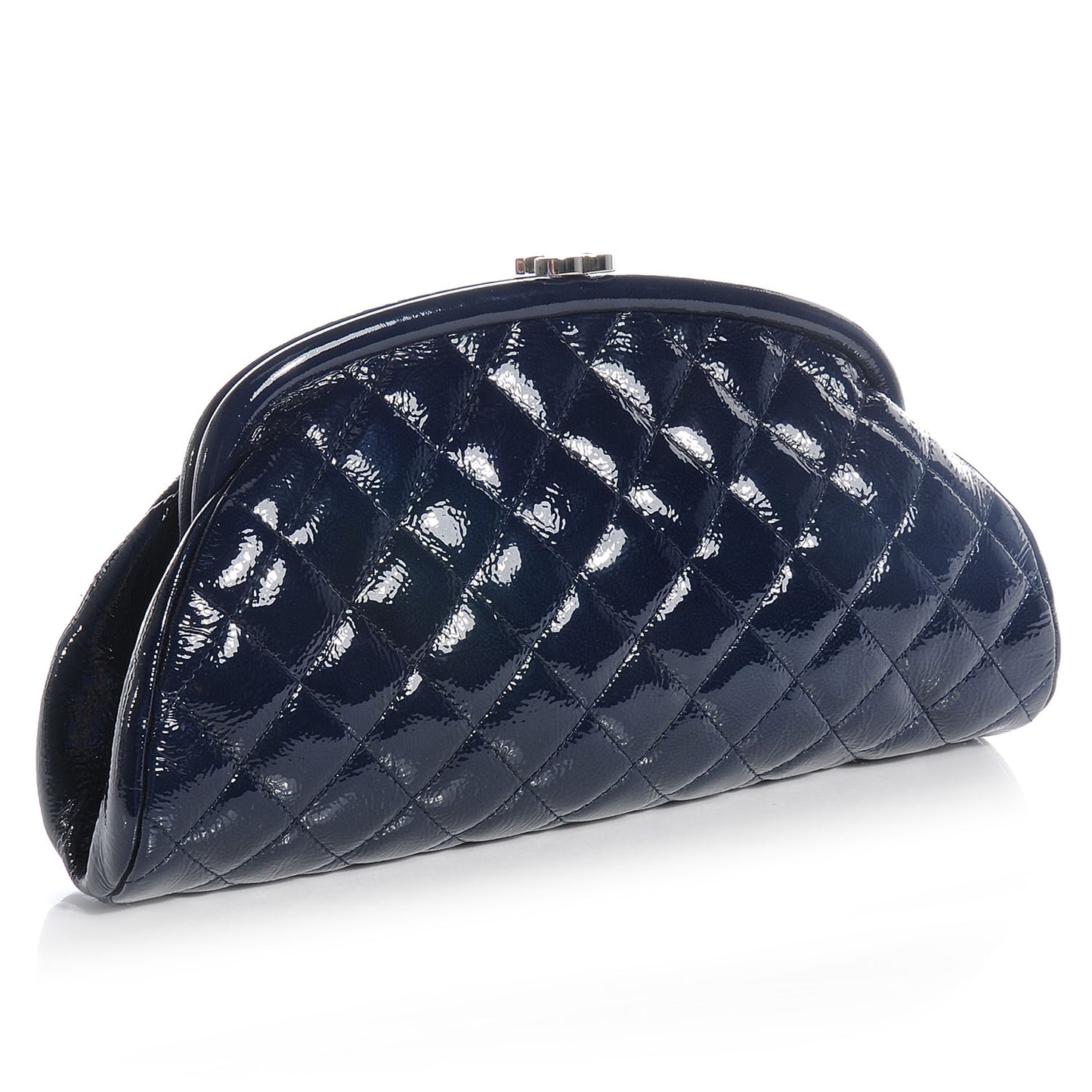 Patent Quilted Timeless Clutch Navy