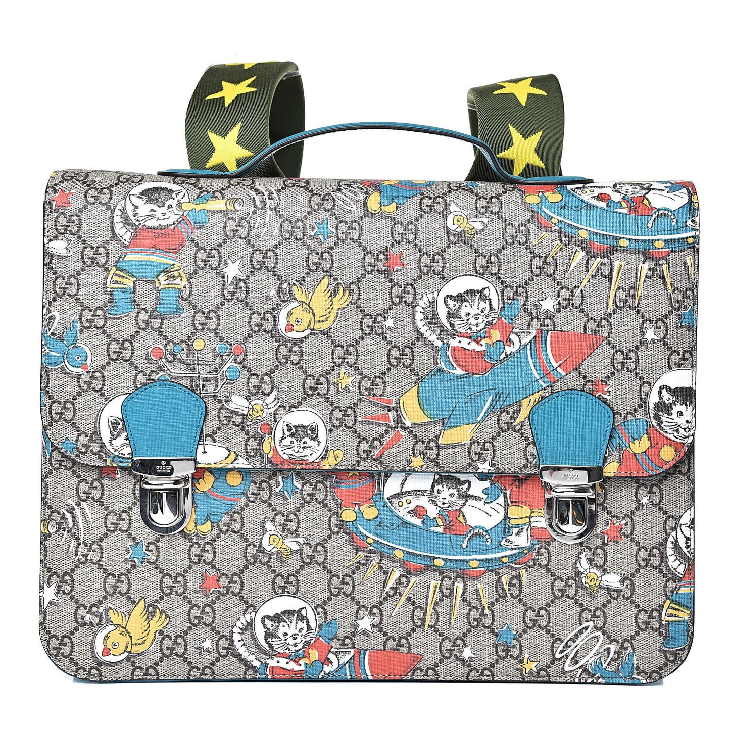 GG Supreme Monogram Space Cats Childrens Backpack Blue