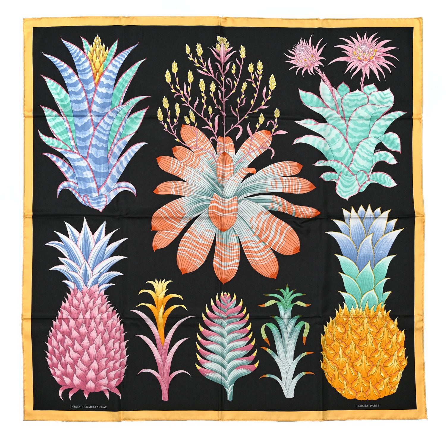 Hermes Silk Index Bromeliaceae Scarf 90 Black Vert Multicolor 1 of 6