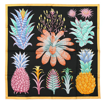 Hermes Silk Index Bromeliaceae Scarf 90 Black Vert Multicolor 1 of 6