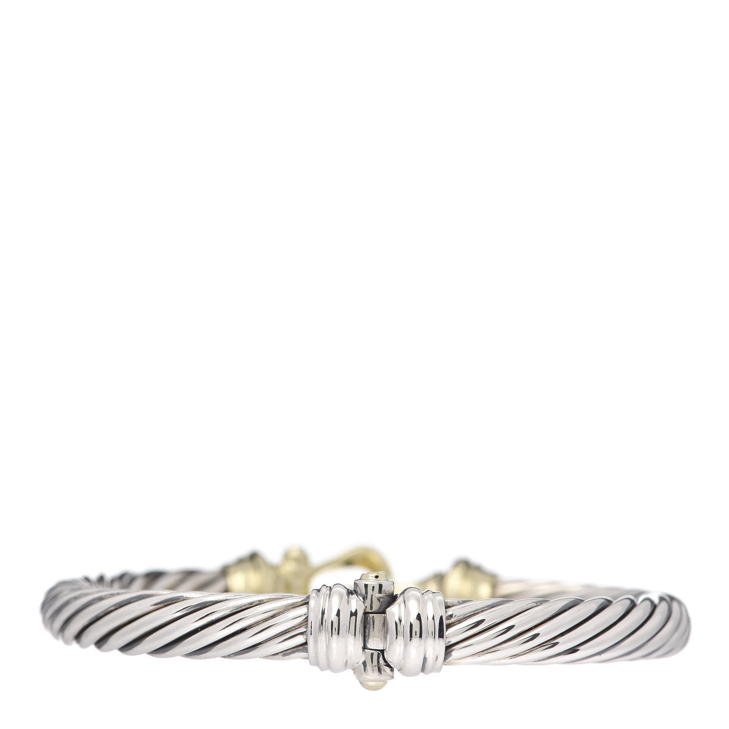David Yurman Sterling Silver 14K Yellow Gold 7mm Cable Classic Buckle Bracelet 3 of 5