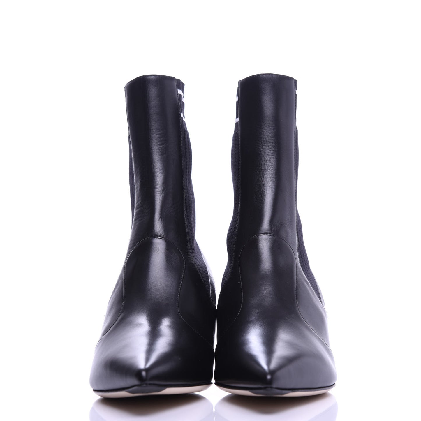 Vitellino Stretch Fabric Logo Rockoko Low Heel Sock Boots 38.5 Black White