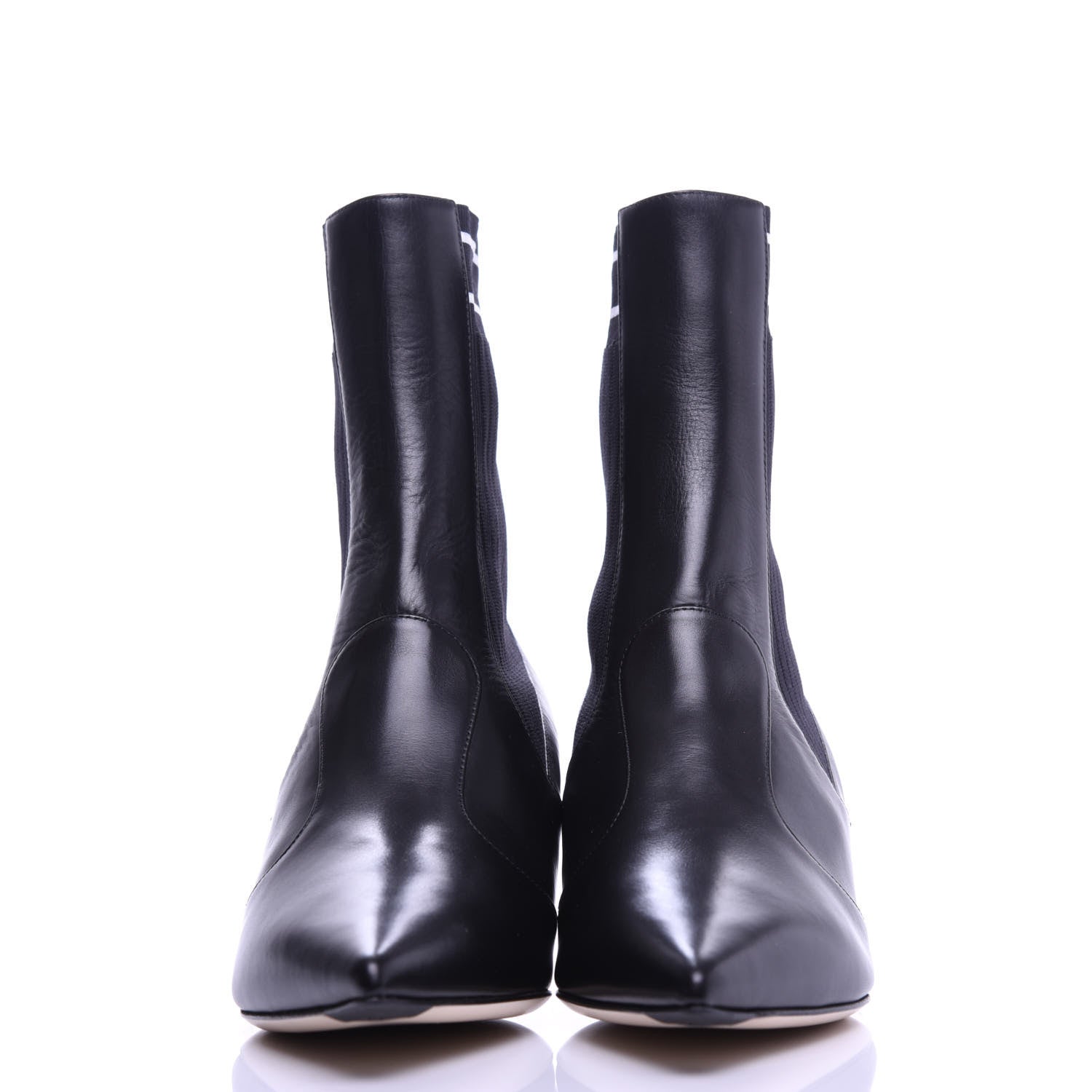 Fendi Vitellino Stretch Fabric Logo Rockoko Low Heel Sock Boots 38.5 Black White 3 of 7