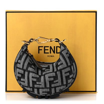 Fendi Denim Effect Fabric Jacquard FF 1974 Nano Fendigraphy Hobo Charm Dark Blue Black 11 of 11