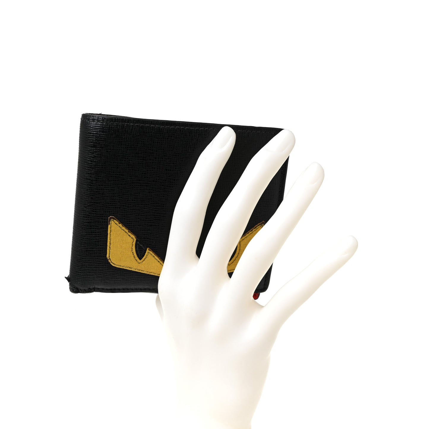 Vitello Elite Monster Eyes Inlay Bi-Fold Wallet Black Giallo Rosso