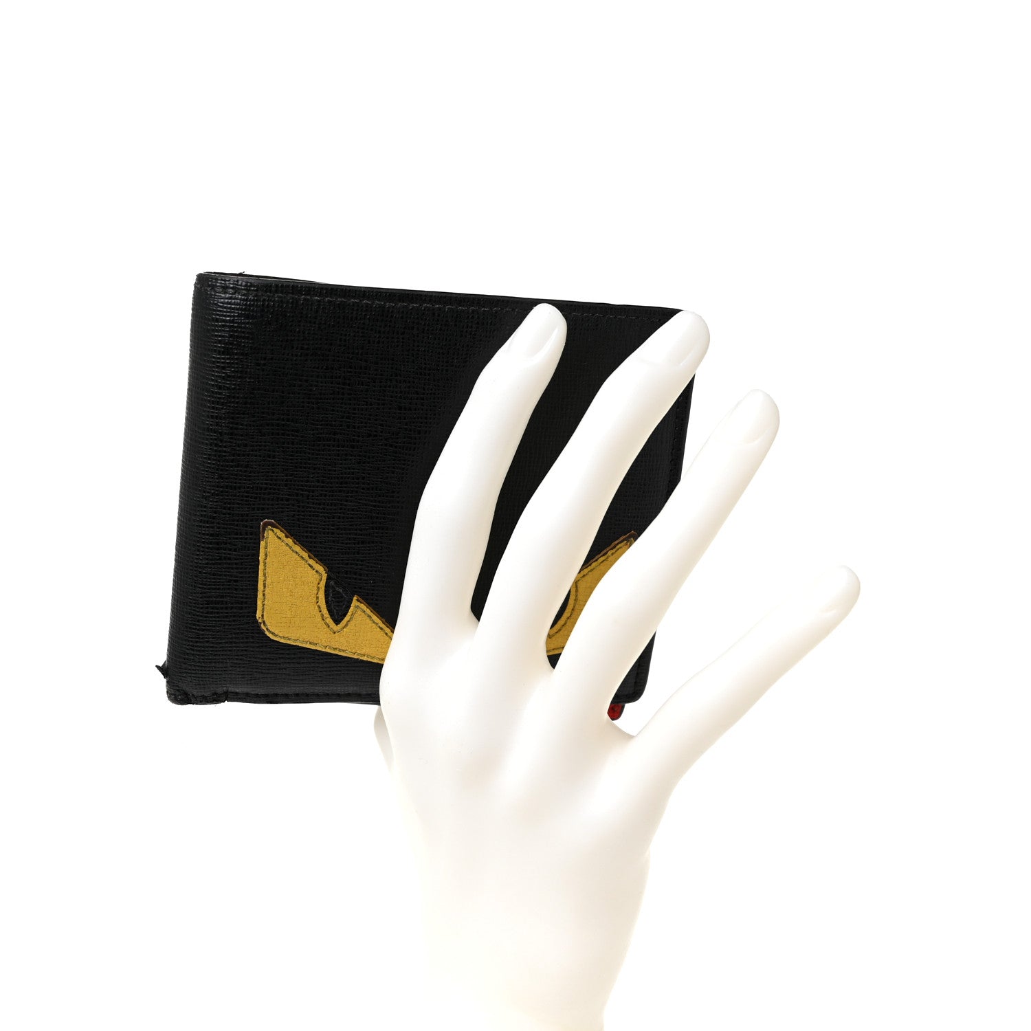 Fendi Vitello Elite Monster Eyes Inlay Bi-Fold Wallet Black Giallo Rosso 2 of 8