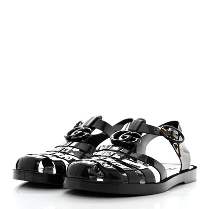 Gucci Shiny Rubber Double G Buckle Strap Sandals 38 Black 3 of 8