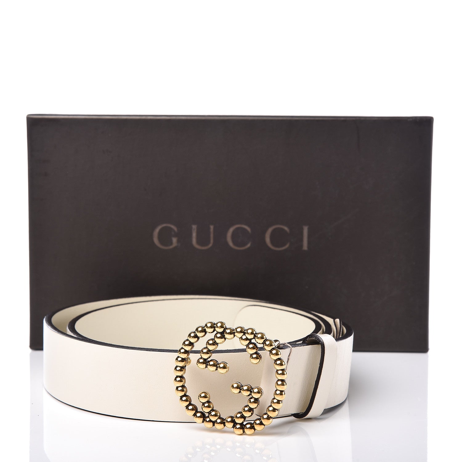 Gucci Margaux Calfskin Studded Interlocking G 30mm Belt 90 36 Mystic White 7 of 7
