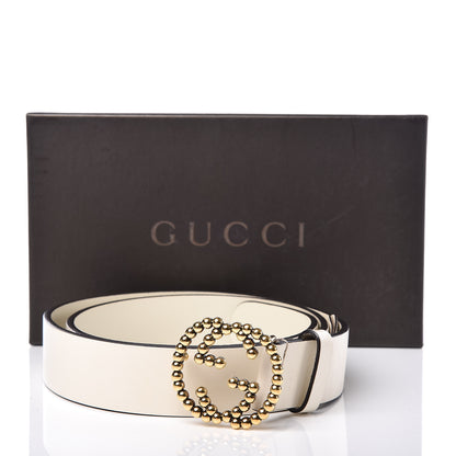 Gucci Margaux Calfskin Studded Interlocking G 30mm Belt 90 36 Mystic White 7 of 7