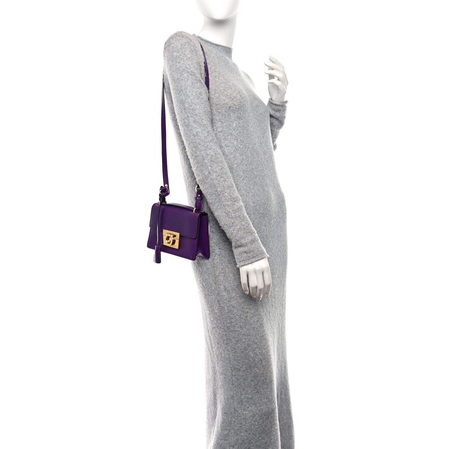 Smooth Calfskin Aileen Gancio Lock Shoulder Bag Purple