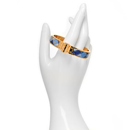 Hermes Enamel Printed Narrow Bolduc Au Carre Hinged Bracelet S Bleu Fumoir 2 of 6