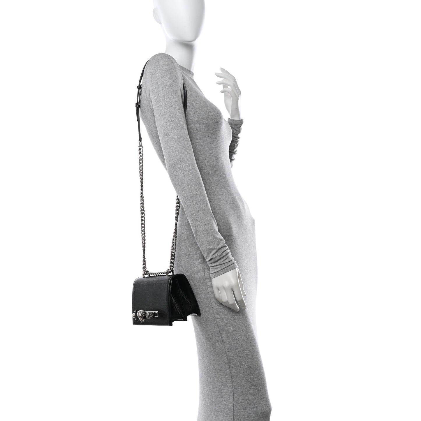 Lizard Embossed Calfskin Knuckle Crossbody Black