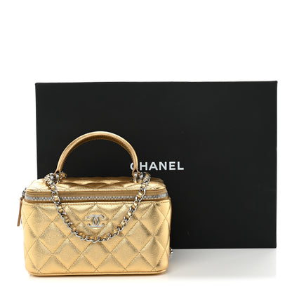 Chanel Metallic Caviar Quilted Top Handle Slim Vanity Case With Chain Gold 10 of 10