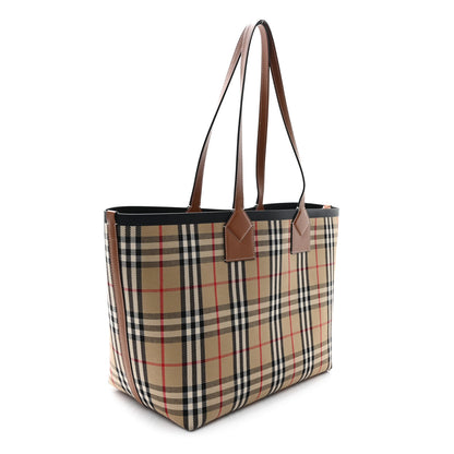 Burberry Cotton Vintage Check Medium London Tote Bag Briar Brown Black 4 of 13