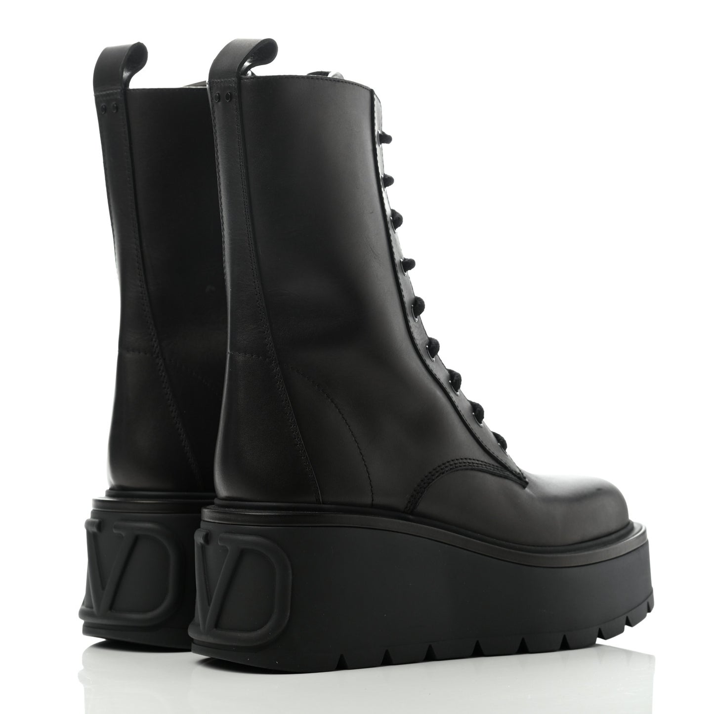 Calfskin VLOGO Uniqueform 55/85mm Flatform Lace Up Boots 41 Black