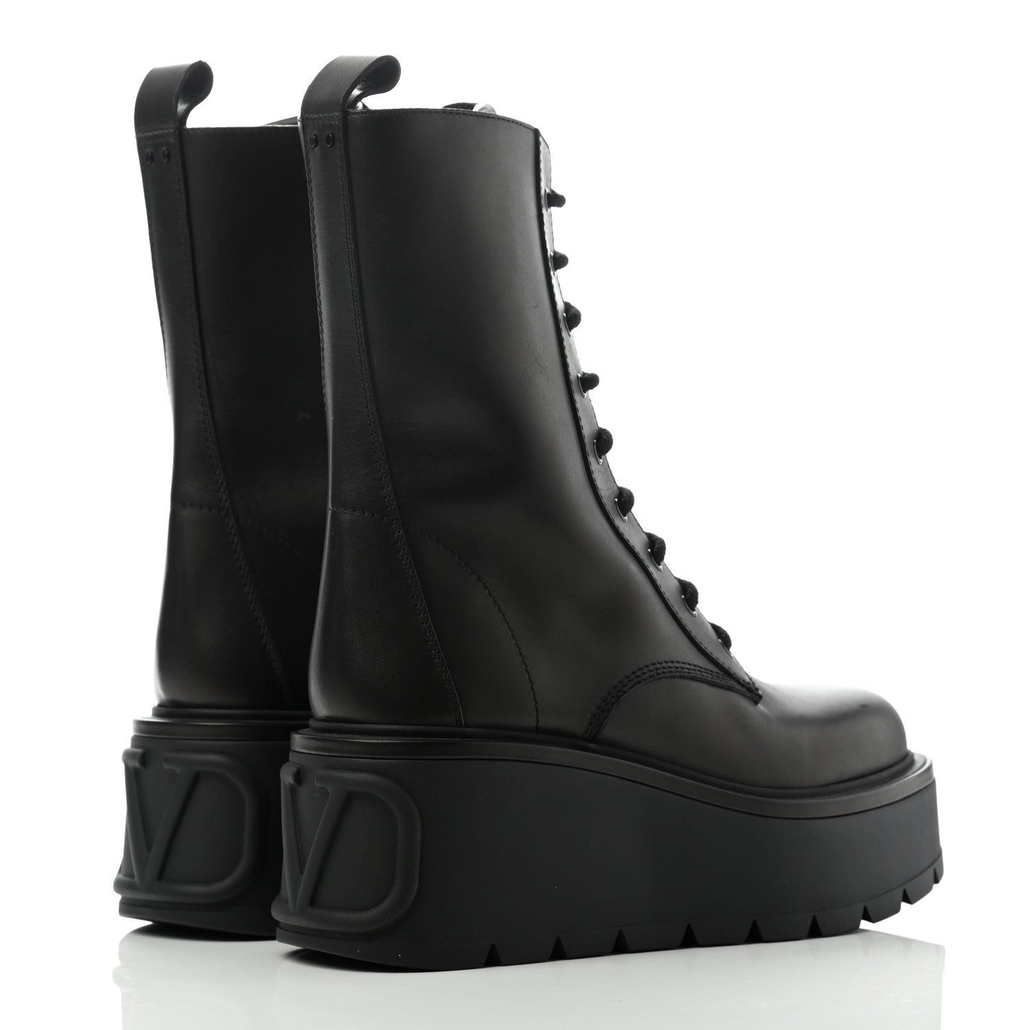 Valentino Garavani Calfskin VLOGO Uniqueform 55/85mm Flatform Lace Up Boots 41 Black 4 of 11
