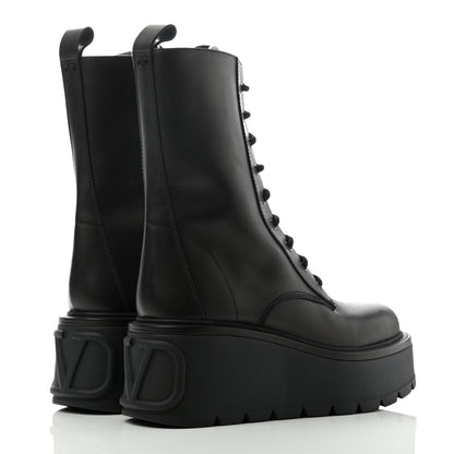 Valentino Garavani Calfskin VLOGO Uniqueform 55/85mm Flatform Lace Up Boots 41 Black 4 of 11