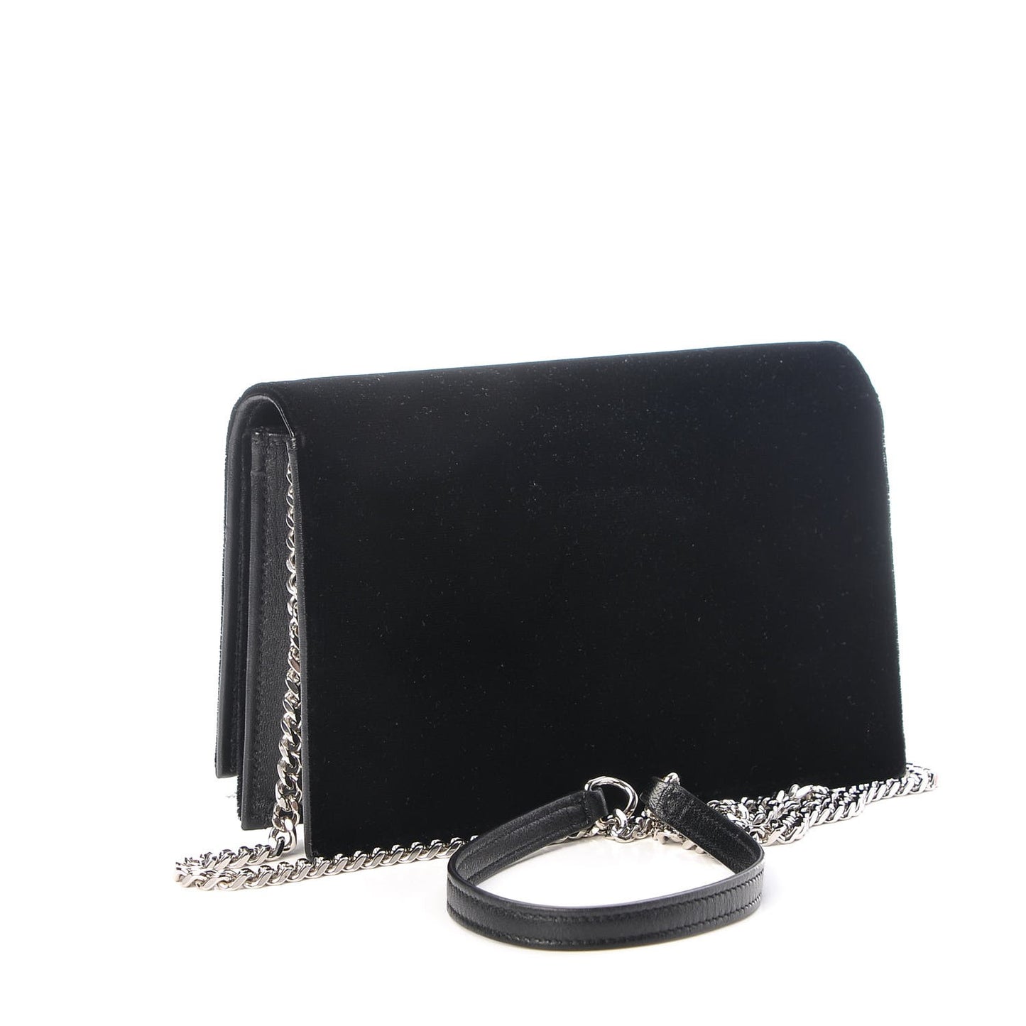 Velvet Crystal Monogram Tassel Chain Wallet Black