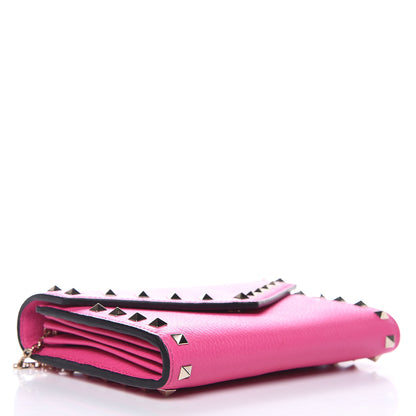 Valentino Garavani Grained Calfskin Rockstud Envelope Wallet on Chain Peony 4 of 11