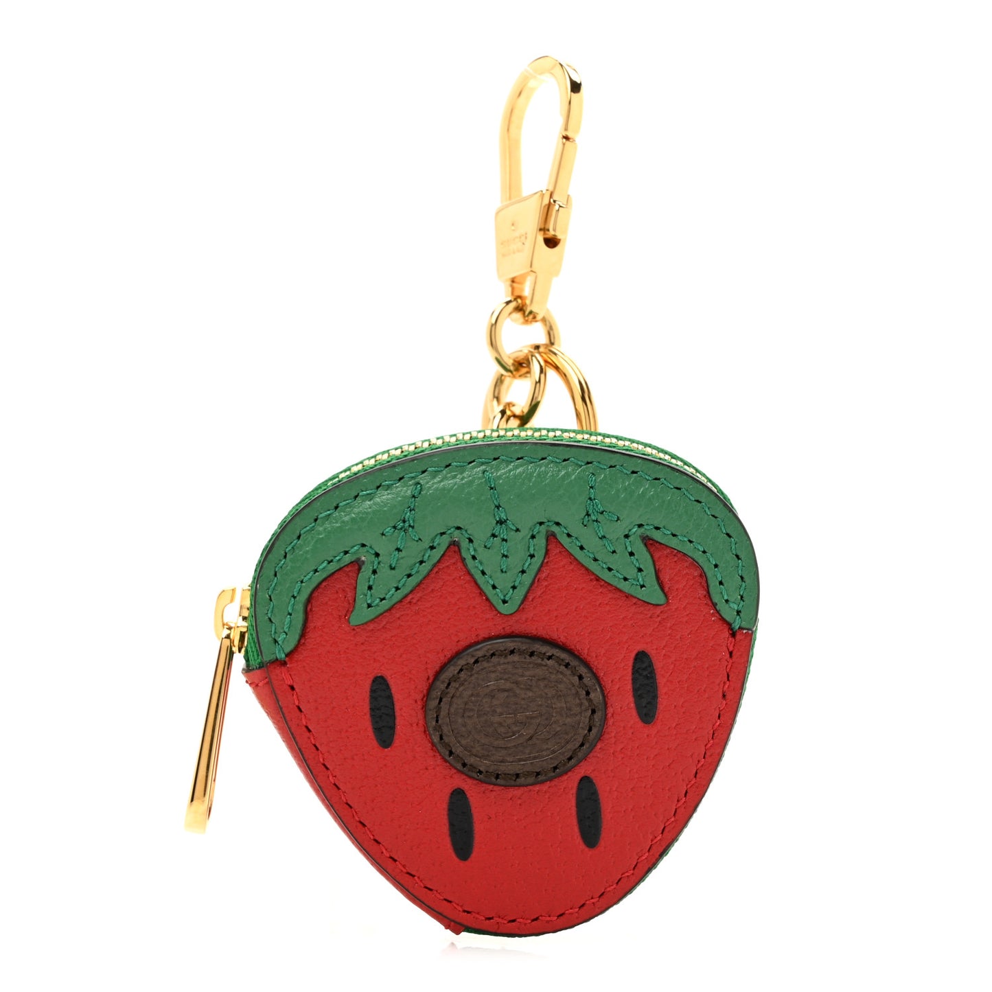 Textured Dollar Calfskin Retro Interlocking G Fruttini Strawberry Coin Case Bag Charm Key Holder