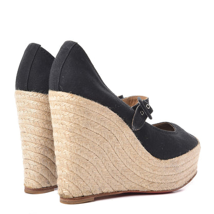Christian Louboutin Canvas Mallorca Espadrille Wedges 40 Black 4 of 15