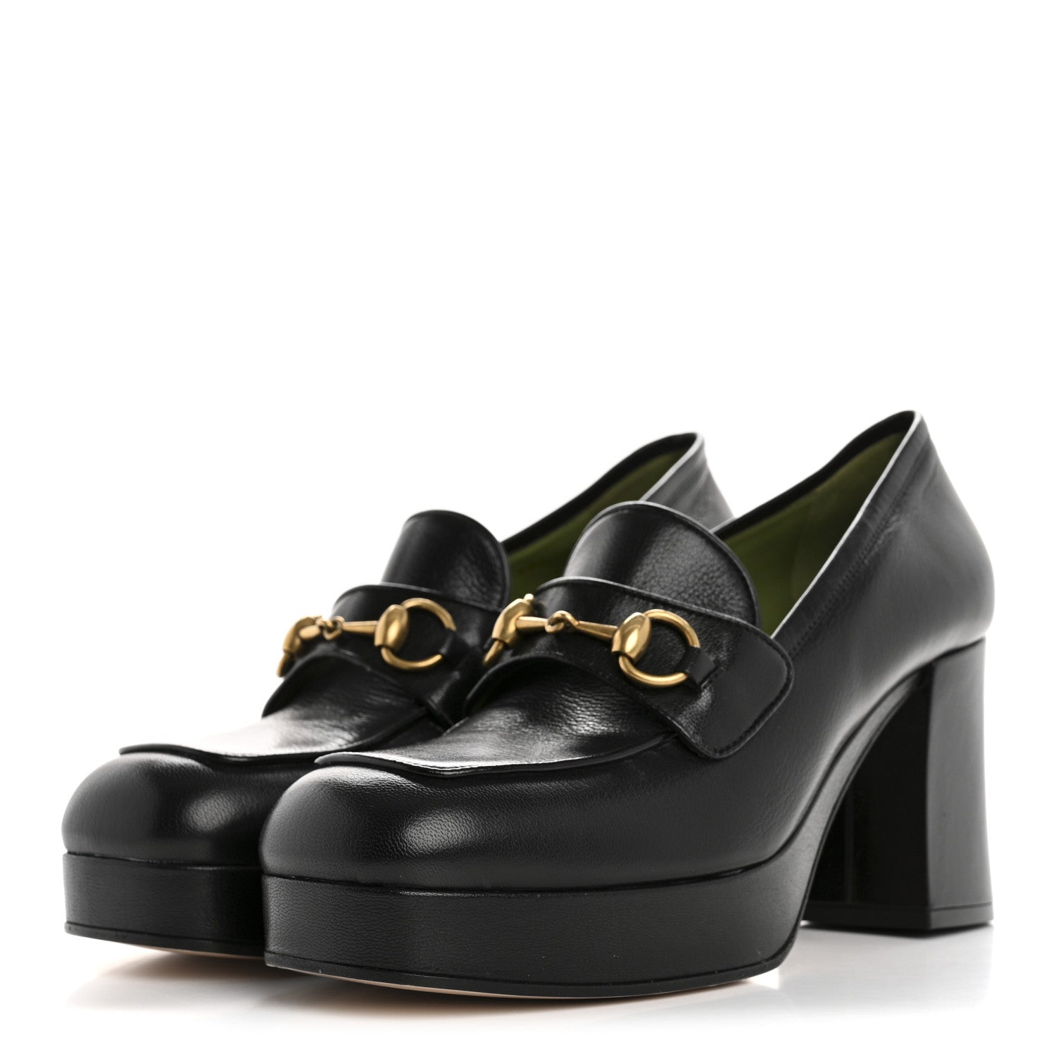 Gucci Goatskin Houdan Mid Heel Platform Loafers 41 Black 4 of 9