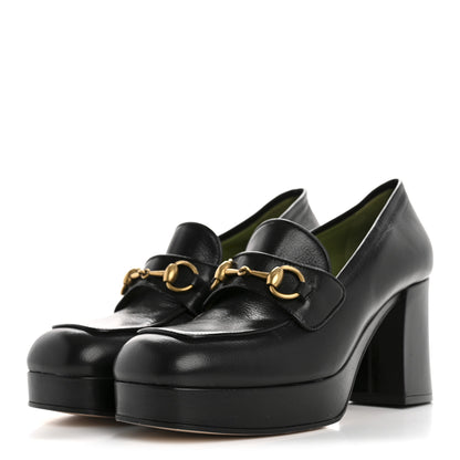 Gucci Goatskin Houdan Mid Heel Platform Loafers 41 Black 4 of 9