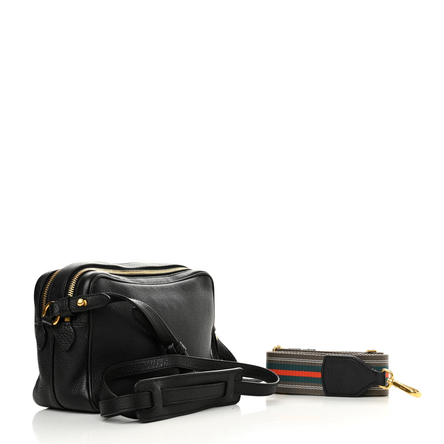 Vitello Daino Medium Double Zip Shoulder Bag Black