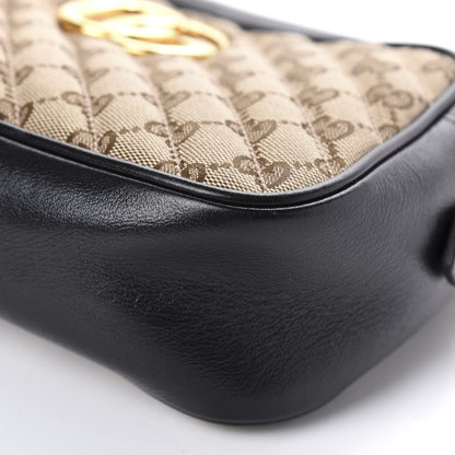 Gucci Monogram Matelasse Diagonal Small GG Marmont Chain Shoulder Bag Beige Black 7 of 12