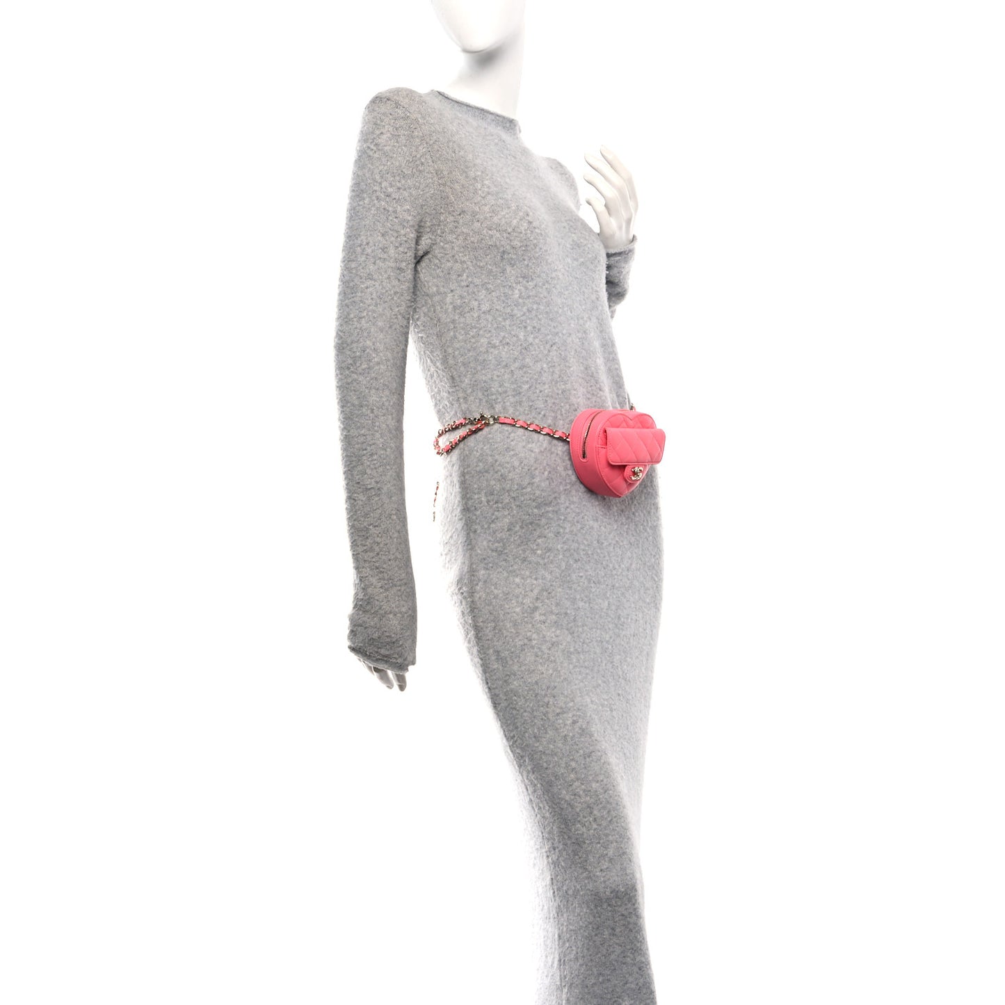 Lambskin Quilted CC In Love Heart Waist Belt Bag With Chain Pink