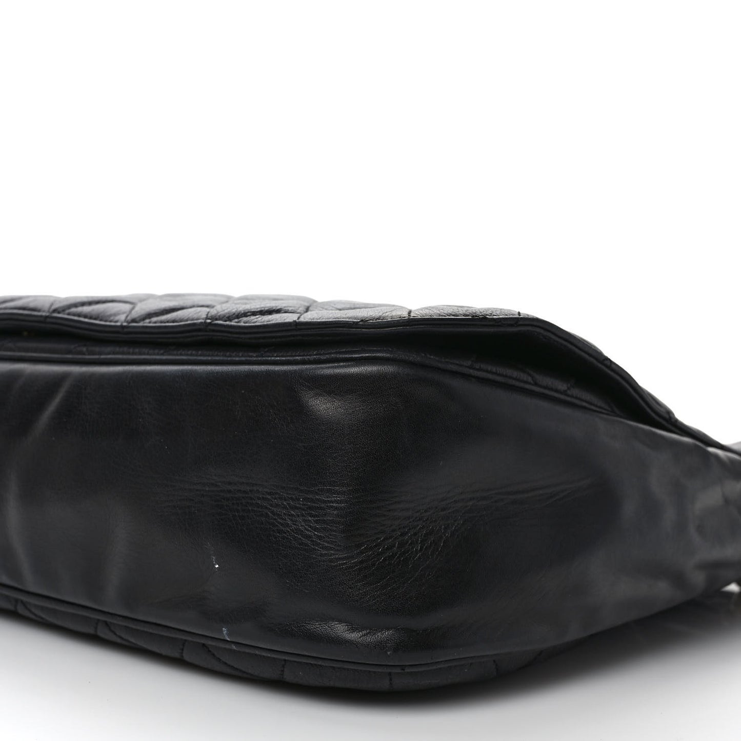 Aged Calfskin Quilted Messenger Bag Black