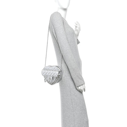 Chanel Metallic Lambskin Quilted Large CC In Love Heart Bag Silver 2 of 13