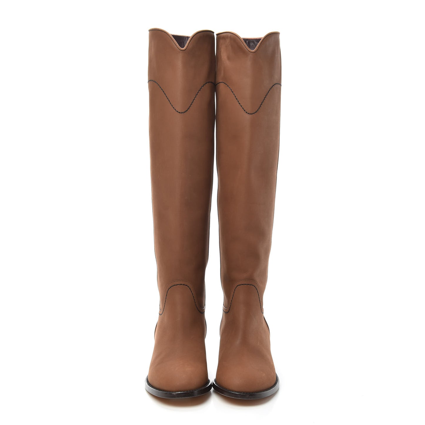 Calfskin Ascot CC Knee High Boots 35 Light Brown