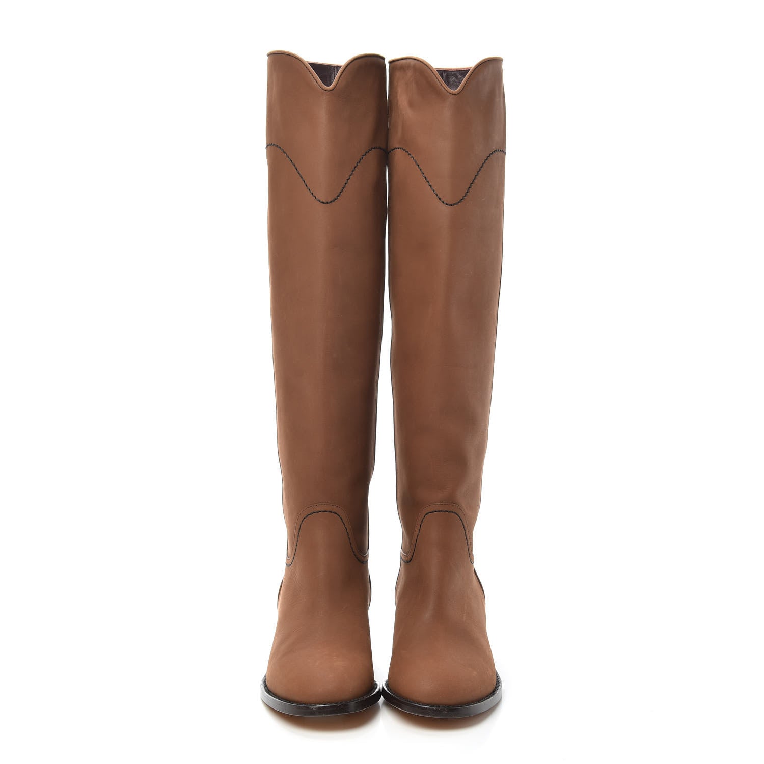 Chanel Calfskin Ascot CC Knee High Boots 35 Light Brown 2 of 6