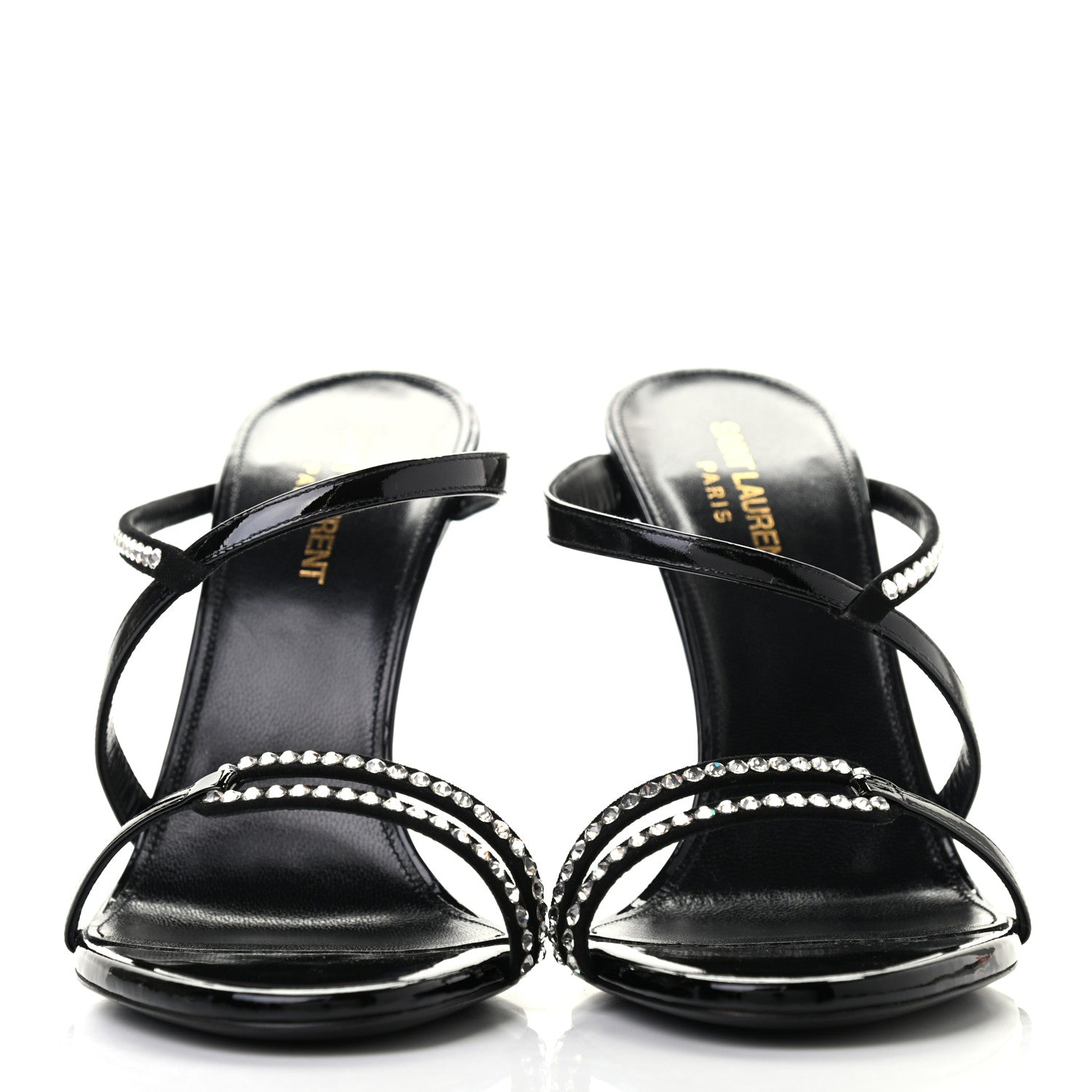 Saint Laurent Patent Calfskin Crystal Paris Sandals 38.5 Black 2 of 7