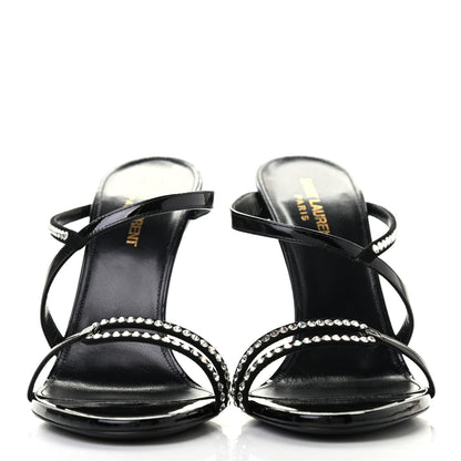 Saint Laurent Patent Calfskin Crystal Paris Sandals 38.5 Black 2 of 7