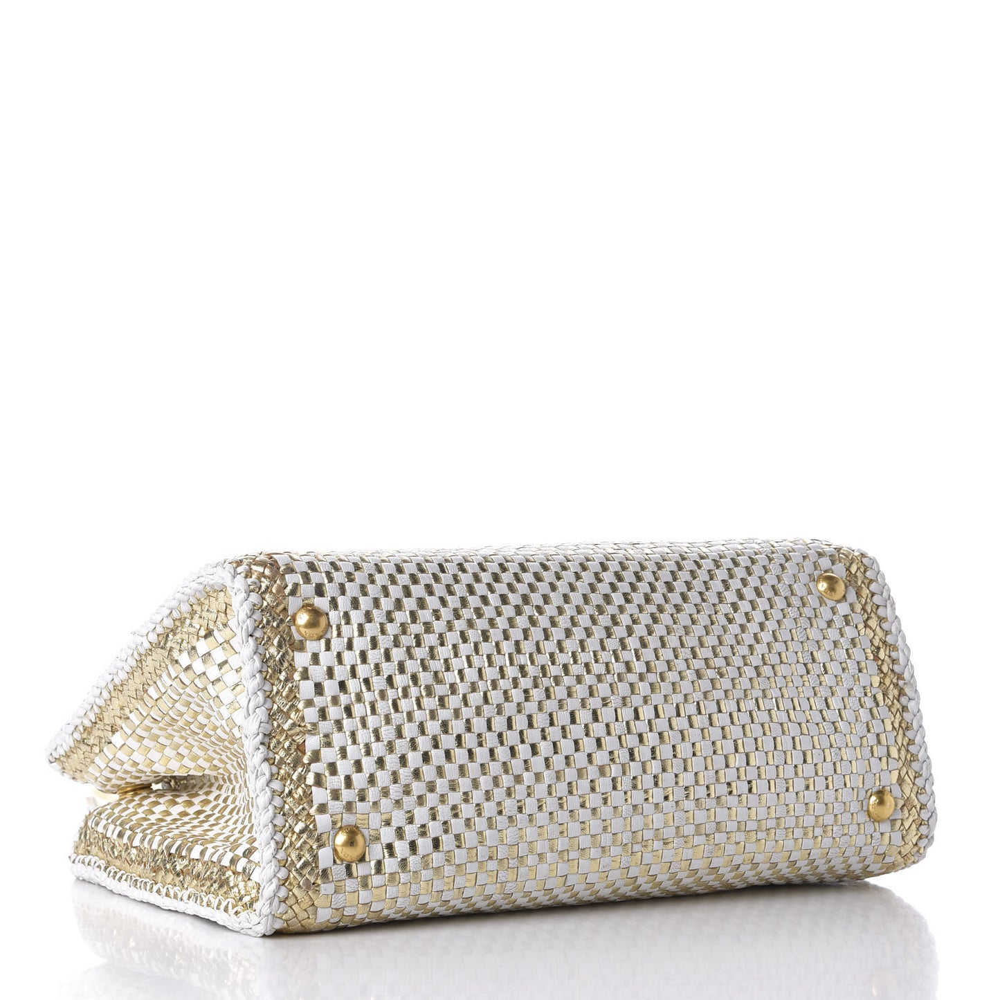 Goatskin Woven Small Tote White Gold