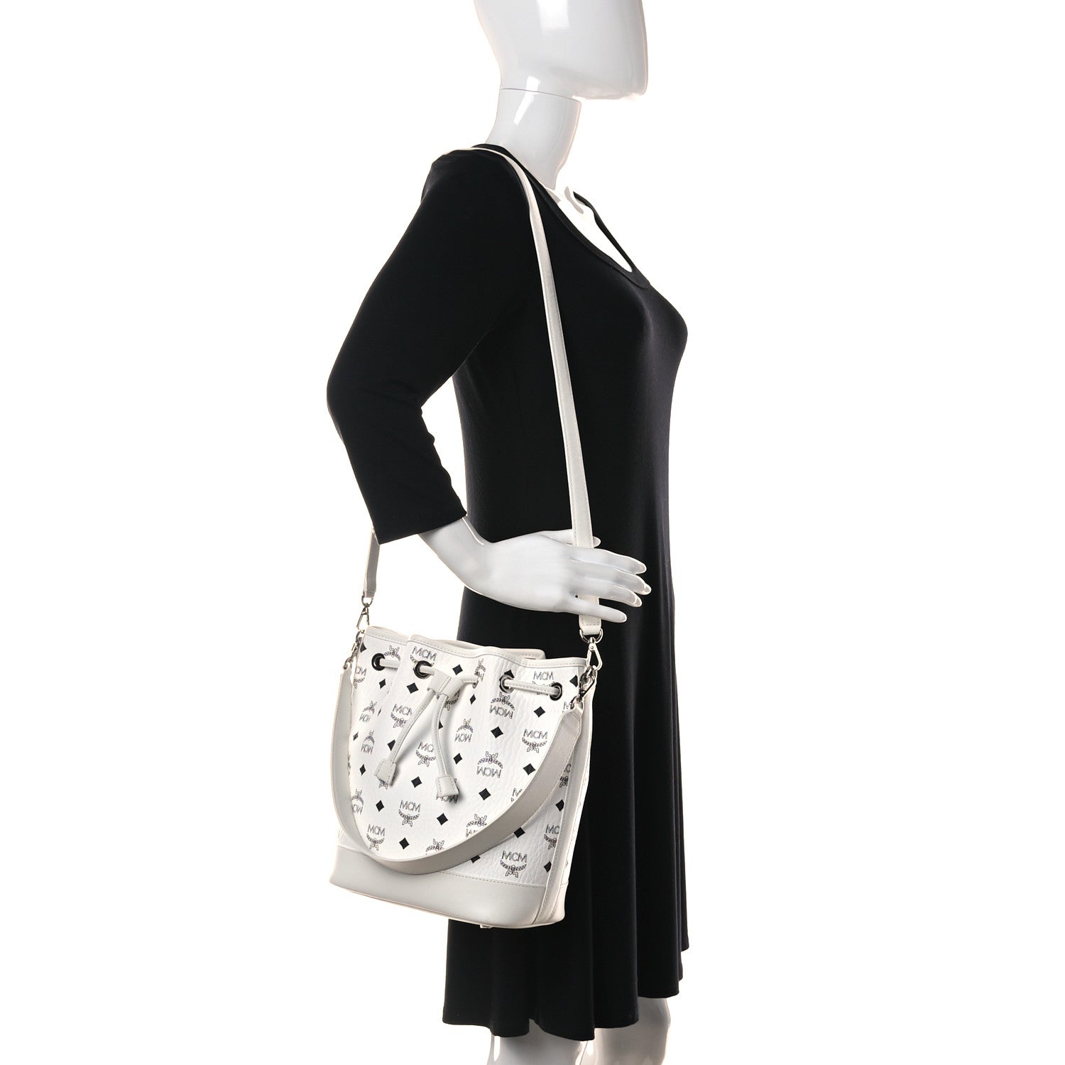 MCM Visetos Medium Dessau Drawstring Bucket Bag White 2 of 15