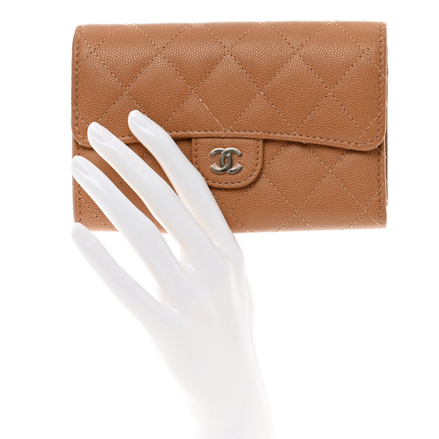 Caviar Quilted Medium Flap Wallet Dark Beige